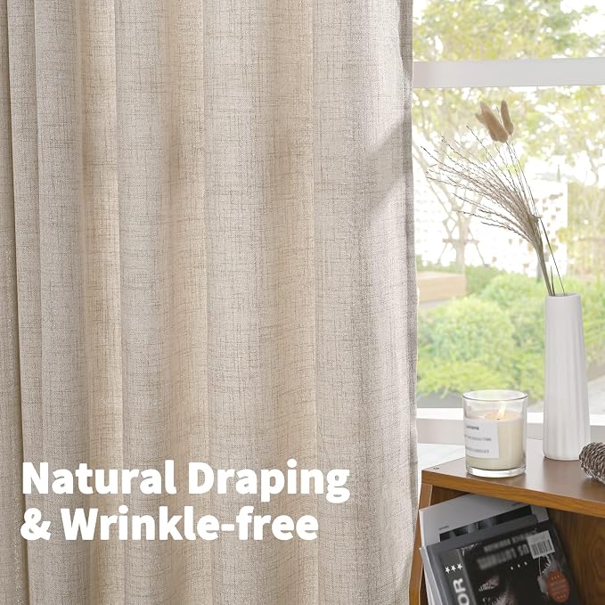 YoungsTex Natural Linen Semi Sheer Curtains 38 x 63 Inch Length 2 Panels | - Image 6