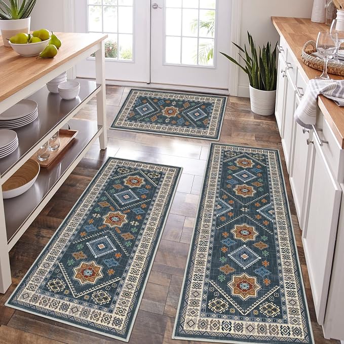 HEBE Boho Kitchen Rug Sets 3 Piece by HEBE