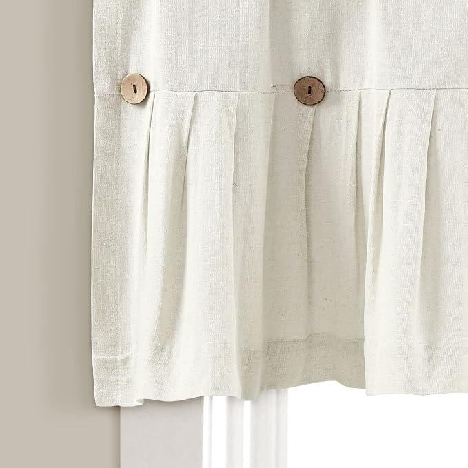 Lush Decor Linen Button Farmhouse Valance Curtians 52"W x 18"L Off White - Image 3