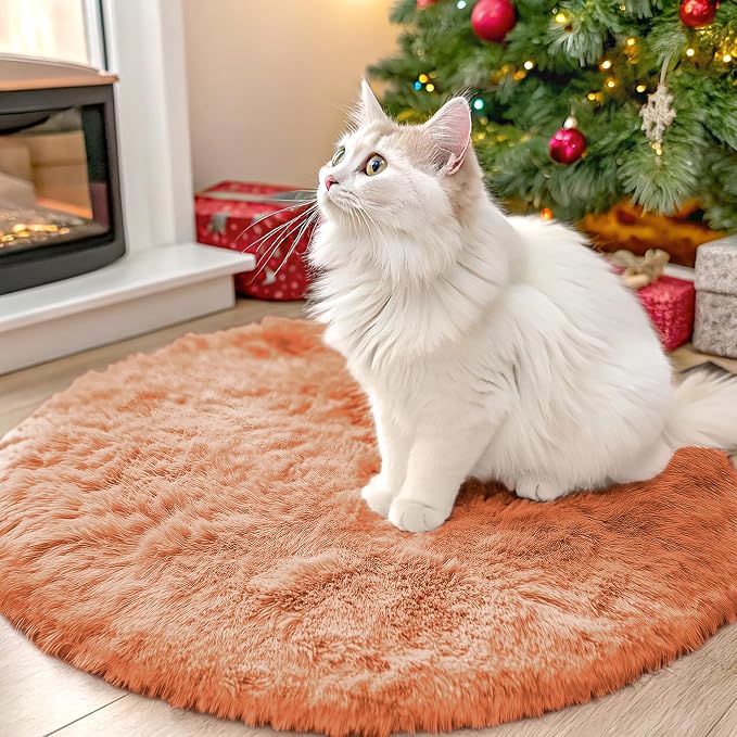 OLANLY Muted Orange Round Rugs for Bedroom by OLANLY