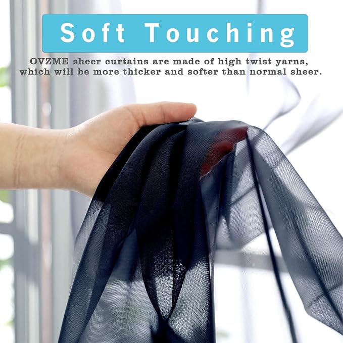OWENIE Short Sheer Curtains 24 Inches Long 2 Panels - Image 5
