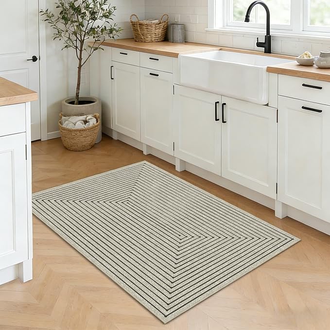 Latte&Fog 2x3 Entryway Rug, Small Modern Abstract Door Mat, Washable Kitchen Rug - Image 2