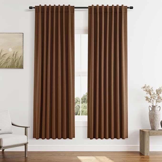 Guken Caramel Brown 100% Blackout Linen Curtains 72 Inch Length 2 Panels Set by Guken