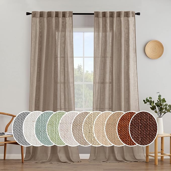 MIULEE Taupe Linen Curtains 90 Inch Long by MIULEE