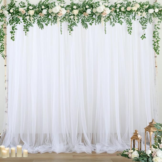 White Tulle Backdrop Curtain for Parties Wedding 10ft x 8ft Sheer Backdrop by Suppromo