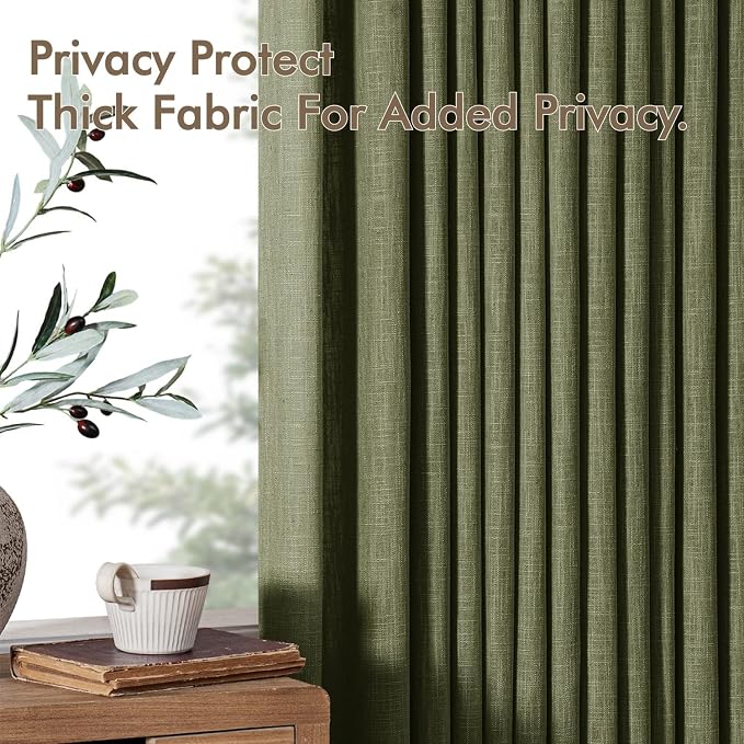 MIULEE Olive Green Pinch Pleated Thick Linen Curtains 108 Inches Long 2 Panels - Image 7