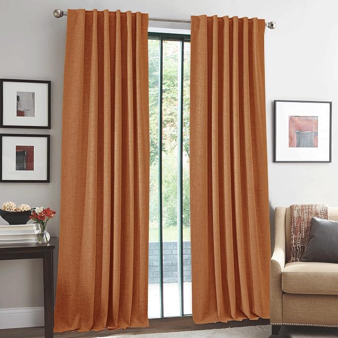 RYB HOME Burnt Orange Total Blackout Curtains Linen Texture, Fall Curtains - Image 2