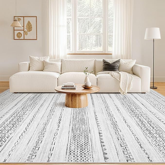 Nakagishi Area Rug Living Room Rugs: 12X15 Machine Washable Boho Large Neutral - Image 4