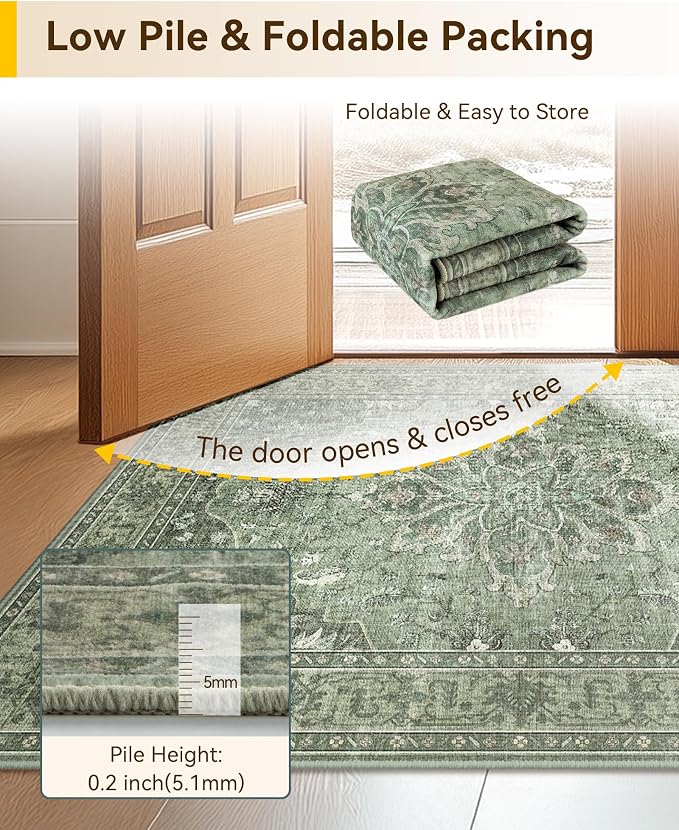 RELEANY Washable Area Rug, Water Repellent, Pet Friendly, Vintage Floral Boho - Image 4