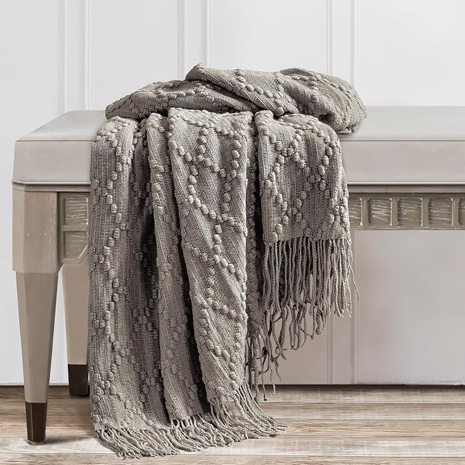BOURINA Dark Grey Throw Blanket 50 x70 Inches Jacquard Argyle Throw Textured - Image 5