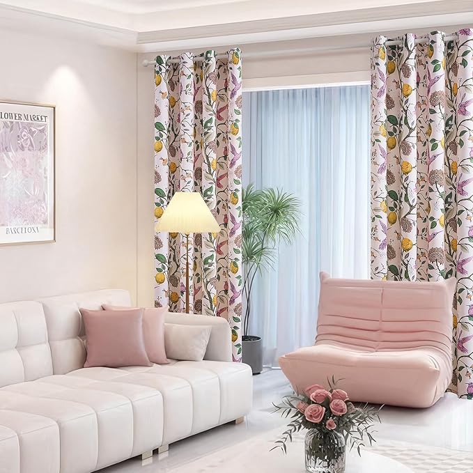 Topfinel Pink Window Curtains 96 Inch Long Cute Heat Block Vintage Farmhouse - Image 6
