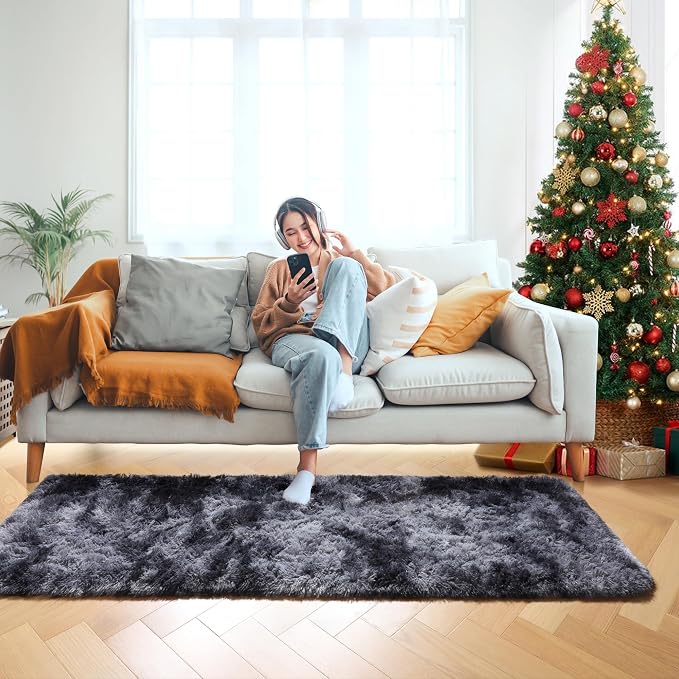 ONASAR Runner Rugs for Bedroom Living Room, Fluffy Tie-Dyed Dark Grey 2x6 - Image 8
