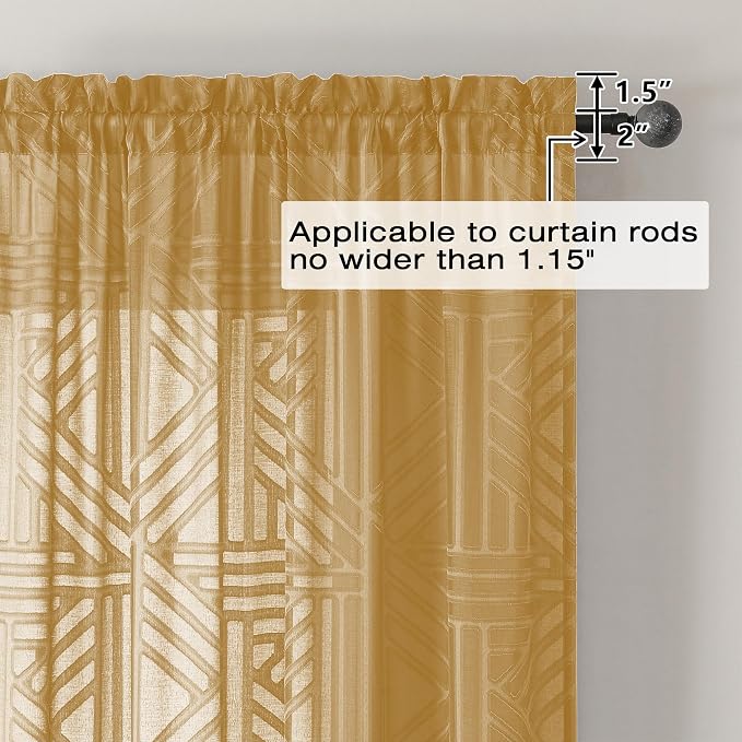 Simplebrand Gold Semi Sheer Curtains 96 Inches Long 2 Panels, Light Filtering - Image 4