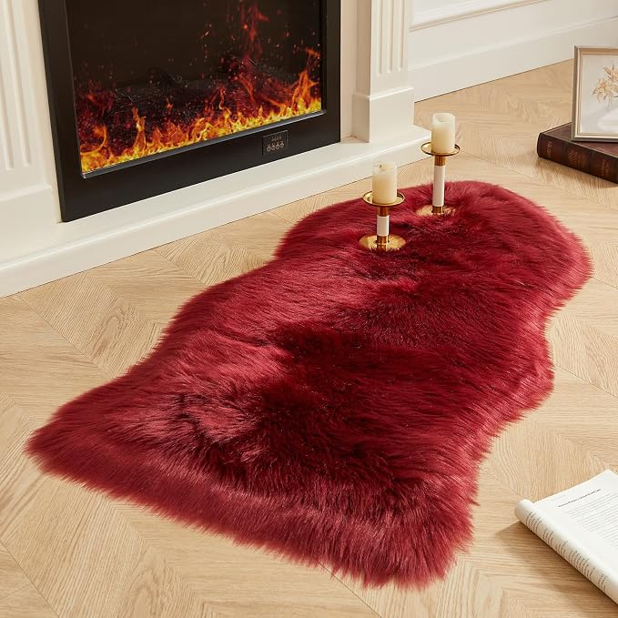 AMTOVO Faux Fur Rug, Burgundy Area Rug, Fluffy Sheepskin Rug, Fuzzy Ultra Soft by AMTOVO