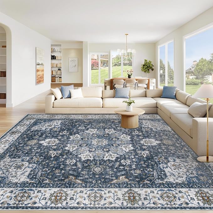 Area Rug 8x10 Washable Rug, Vintage Boho Medallion Rugs Non-Slip Soft Low Pile by VECARF