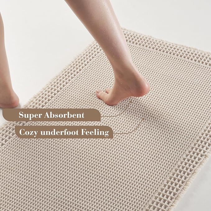RESARE Waffle Bath Mat for Bathroom, Super Absorbent Bathroom Rugs Non Slip - Image 3