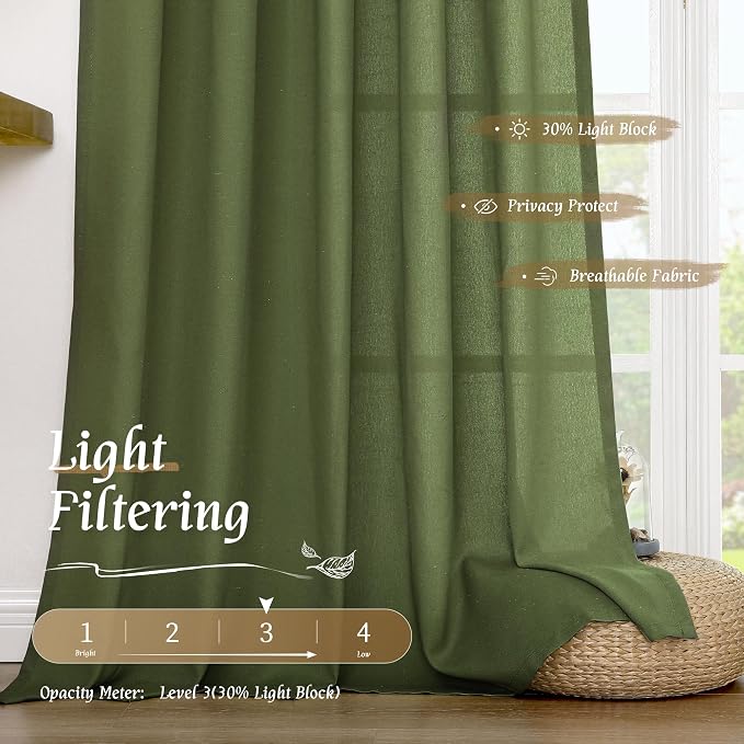 LAMIT Faux Linen Curtains 63 inches Long - Image 4