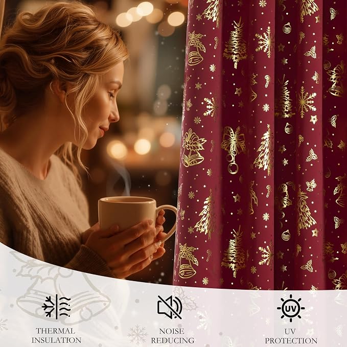 NICETOWN 2 Panels Christmas Red Curtains 52 x 84 Inch, Xmas Theme Window - Image 5