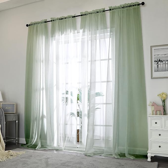 Chyhomenyc Extra Long Sage Green Voile Sheer Curtains 120 Inches Long 2 Pack - Image 2