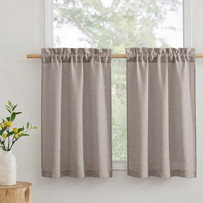 RYB HOME Cafe Curtains 24 inches Length, Linen Sheer Short Curtains by RYBHOME