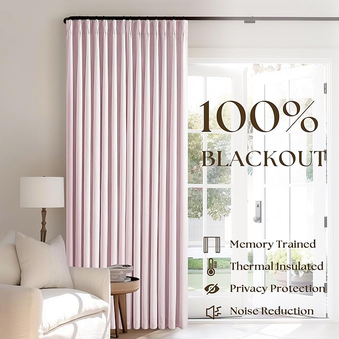 Light Pink 63 Inch Length Blackout Pinch Pleated Linen Curtains - Image 3