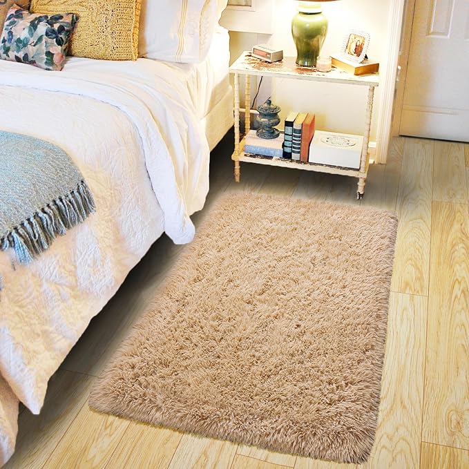 Pionblank Fluffy Small Rug for Bedroom 2x3 Feet, Shag Soft Area Rug, Modern - Image 2
