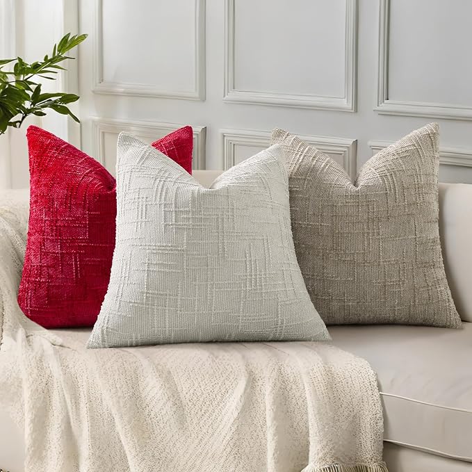 decorUhome Red Chenille Throw Pillow Covers 18x18 Set of 2 Textured Soft Cozy - Image 4