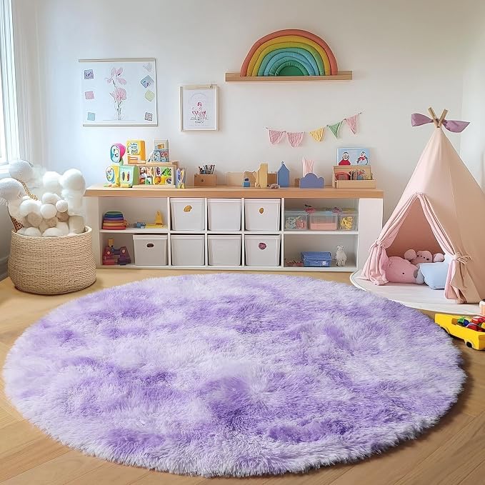 ONASAR Tie-Dyed Purple Round Area Rug 4ft, Soft Bedroom Circle Rugs Floor Mats - Image 5
