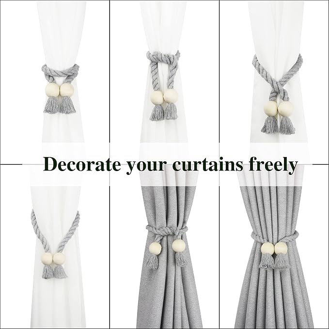 2 Pack Magnetic Curtain Tiebacks Cotton Hand Woven Tie Back Decorative Rope - Image 5