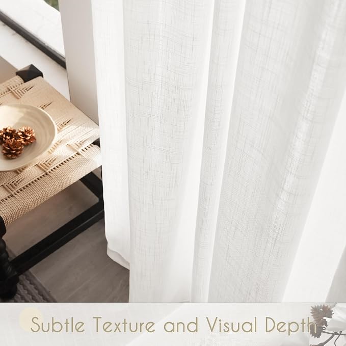 White Linen Curtains 72 inch Long 2 Panel Set - Image 4