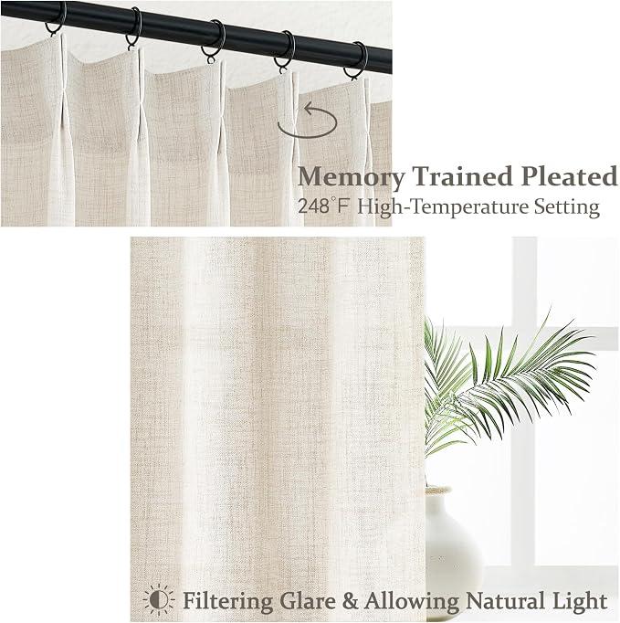 100 Inch Extra Wide Pinch Pleated Linen Sliding Door Curtains 102 Inches Long - Image 4