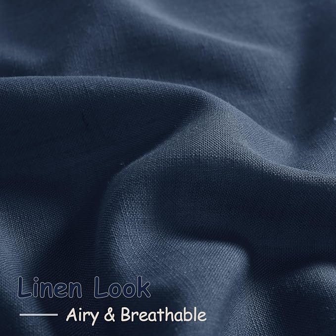 Nanspring Denim Blue Linen Curtains 90 Inch Long 2 Panels Set - Image 5