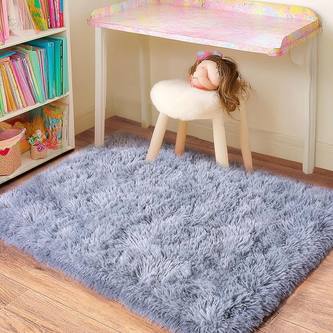 Small Rugs for Bedroom, Fluffy 2x3 Rug Throw Non Slip for Bedside Dorm Kids Room - Image 2