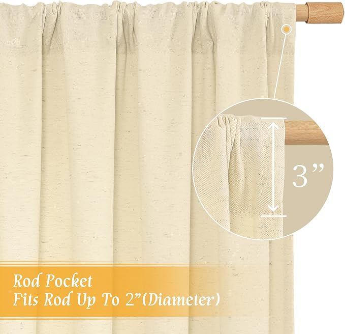 LAMIT Beige Linen Curtains for Windows 2 Panels Set, 48 Inch Linen Textured - Image 3