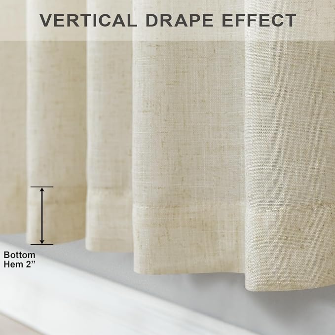 Pitalk 108 Inch Long Curtains for Living Room Birch Beige Linen Extra Long - Image 8