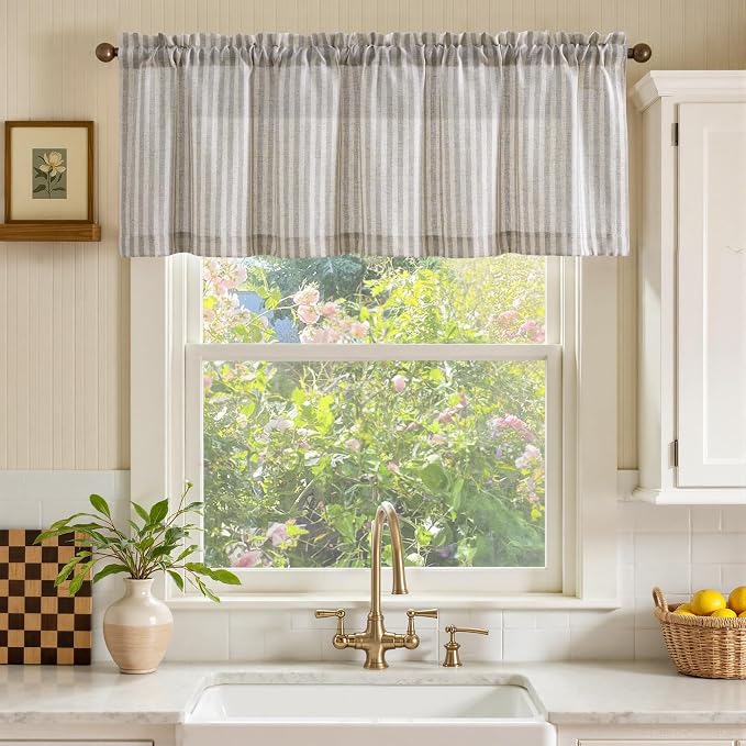 jinchan Valance Curtain Linen Textured Striped Window Curtain - Image 2