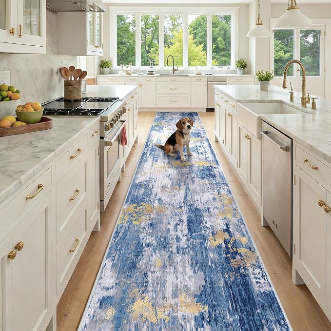 Washable Area Rugs 2'6'' x14 Non-Slip Modern Abstract Soft by RELEANY