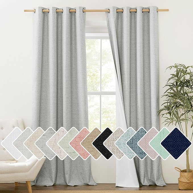 NICETOWN Grey Long Linen Full Shade Panels 108 inches Long 2 Panels, Thermal by NICETOWN