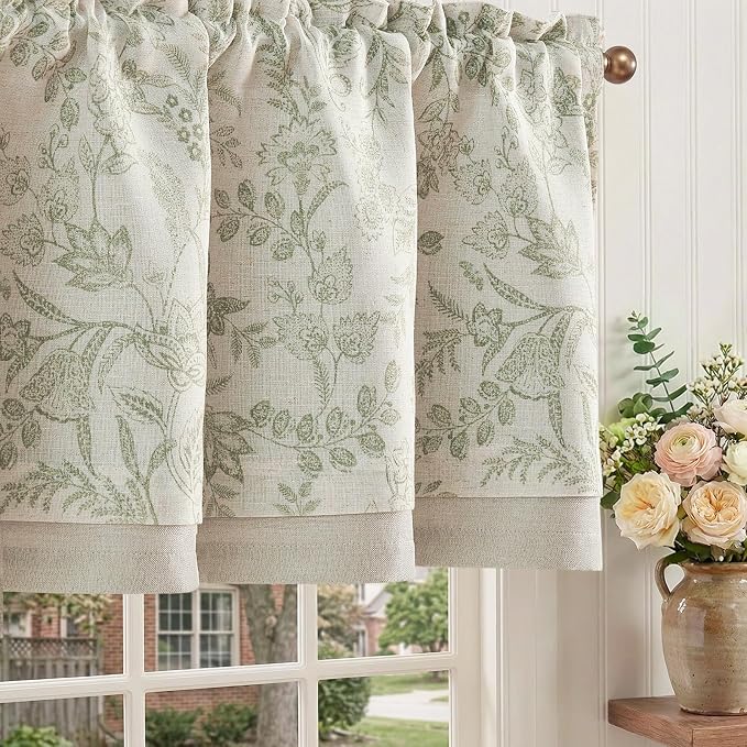jinchan Linen Valance Curtain Farmhouse Floral Printed Small Window Curtain by JINCHAN
