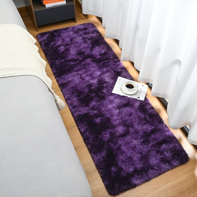 Goideal Fluffy Runner Rug for Bedroom Living Room, 2x6 Purple Bedside Rugs - Image 3