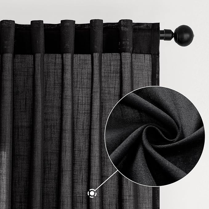 MIULEE Black Linen Curtains 96 Inch Length 2 Panels - Image 2