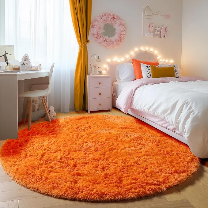 ONASAR Orange Round Area Rugs 4ft - Image 4
