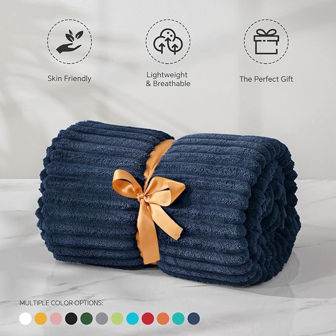 BEDELITE Fleece Throw Blanket for Couch – 3D Ribbed Jacquard Soft and Warm - Image 3