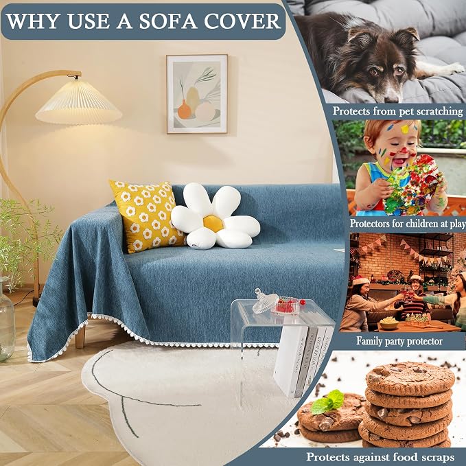 HANDONTIME Loveseat Cover Navy Blue Couch Covers Easy Fitted Sofa Covers - Image 4