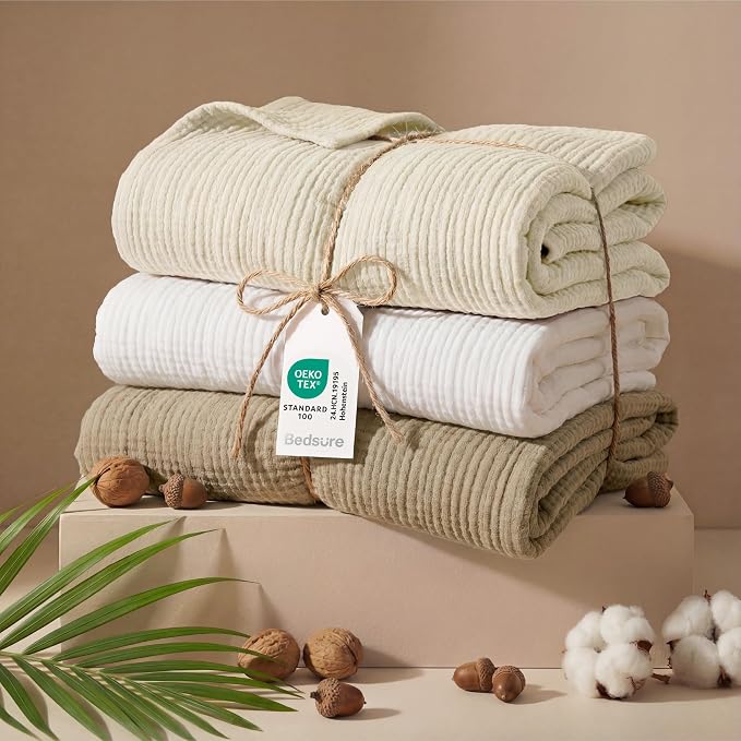 Bedsure 100% Cotton Muslin Blanket King Size - Image 5