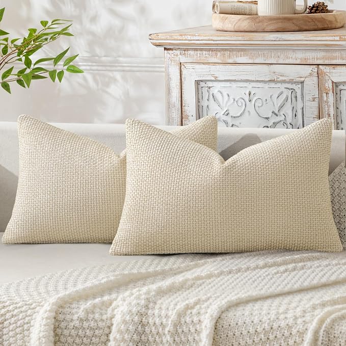 MIULEE Pack of 2 Lumbar Couch Throw Pillow Covers 20x12 Inch Neutral Cream by MIULEE