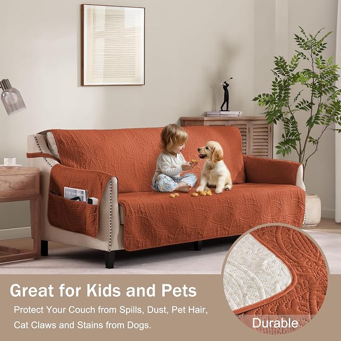 Orange Quilted TV Recliner Covers, Waterproof Medium Recliner Chair Covers - Image 8