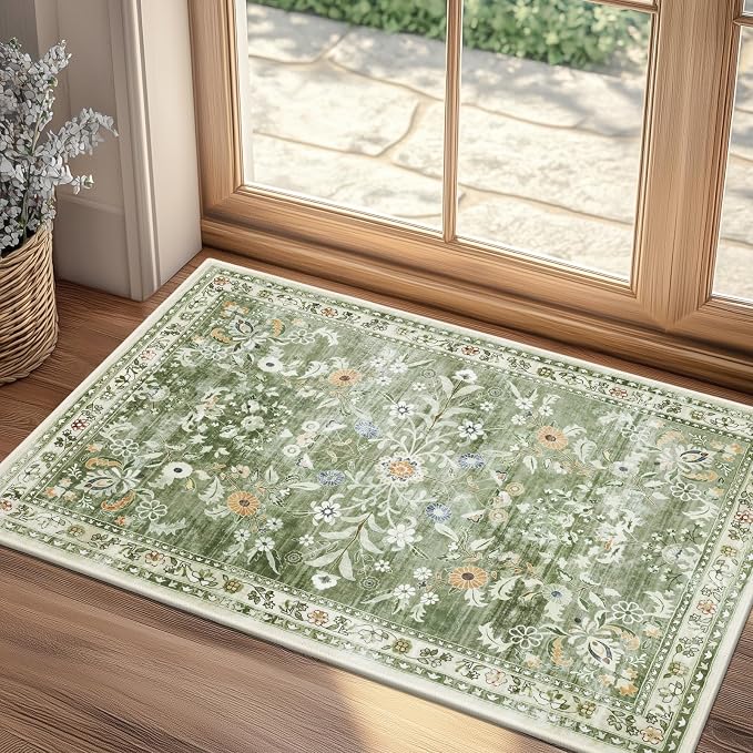 Yamaziot Washable Runner Rug 2x3 – Floral Non Slip Small Entryway Rug by Yamaziot