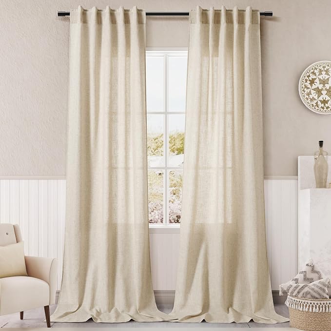 Beige Linen Curtain 96 inches Long by Nanspring