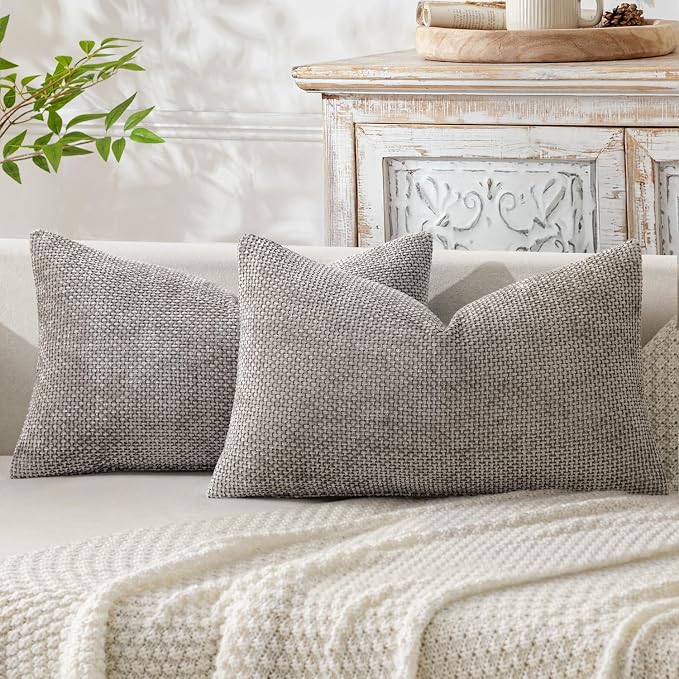 MIULEE Pack of 2 Lumbar Couch Throw Pillow Covers 20x12 Inch Light Gray Modern by MIULEE